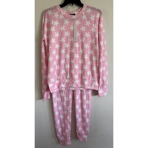 Aqua Lounge Pink White Star Print Pajama Set XS NWT Soft Loungewear